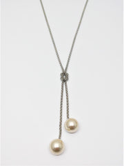 Lange Kette rhodiniert    Perle Weiß 80cm