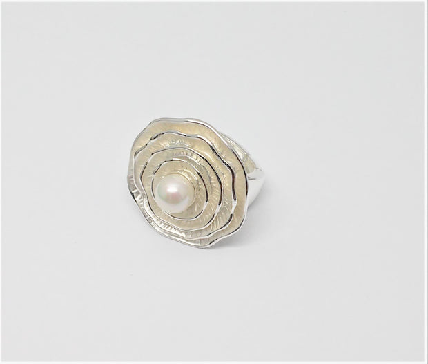 Ring elastisch versilbert  weiß  Perle weiß