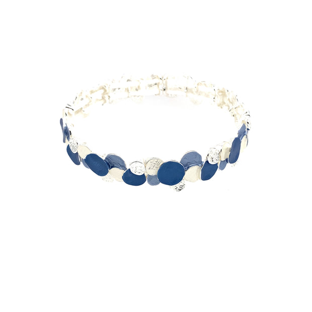 Armband elastisch versilbert matt weiß/blau   