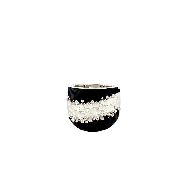 Ring elastisch rhodiniert  schwarz, weiß   