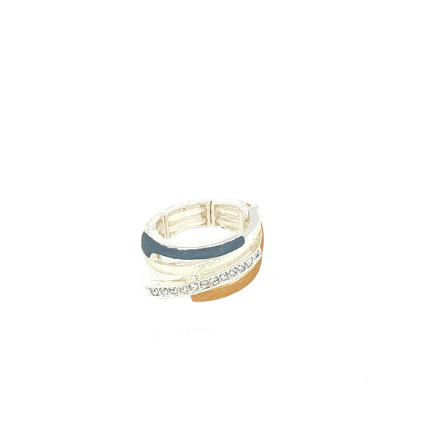 Ring elastisch rhodiniert  tri-color   