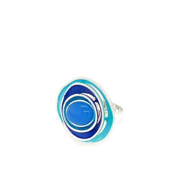 Ring regulierbar rhodiniert  blau, türkis   