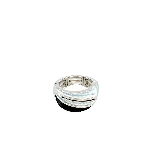 Ring elastisch rhodiniert  schwarz, weiß   