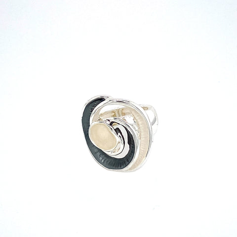 Ring elastisch versilbert matt grau, weiß   