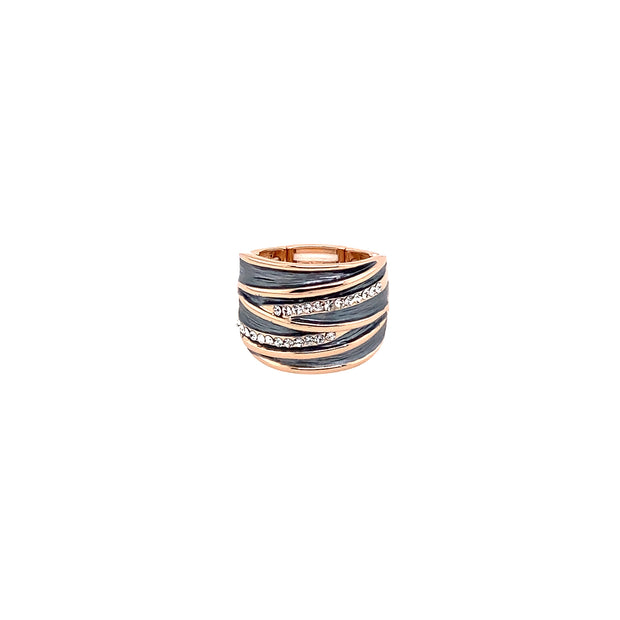 Ring elastisch rosévergoldet  grau/kristall   