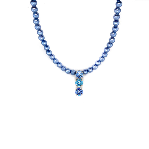 Collier rhodiniert  blau  Perle Hellblau